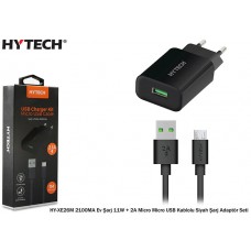 Hytech HY-XE26M Micro USB Kablolu 2100MA Ev Şarj 11W + 2A Micro Siyah Şarj Adaptör Seti
